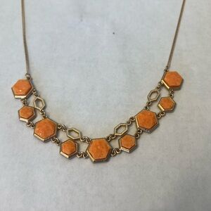 Orange and Gold Necklace with Hexagon shaped design